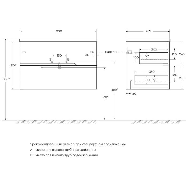 База под раковину Cezares DUET-N-800-2C-SO-GR-P графит