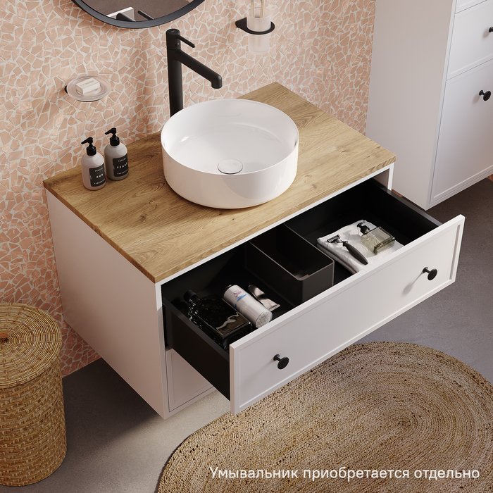 Тумба подвесная Iddis (Иддис) Torr, со столешницей МДФ, дуб верона, 80 см, белый матовый, TOR80WVi95K подход. столеш-ца. OPH80BVi89