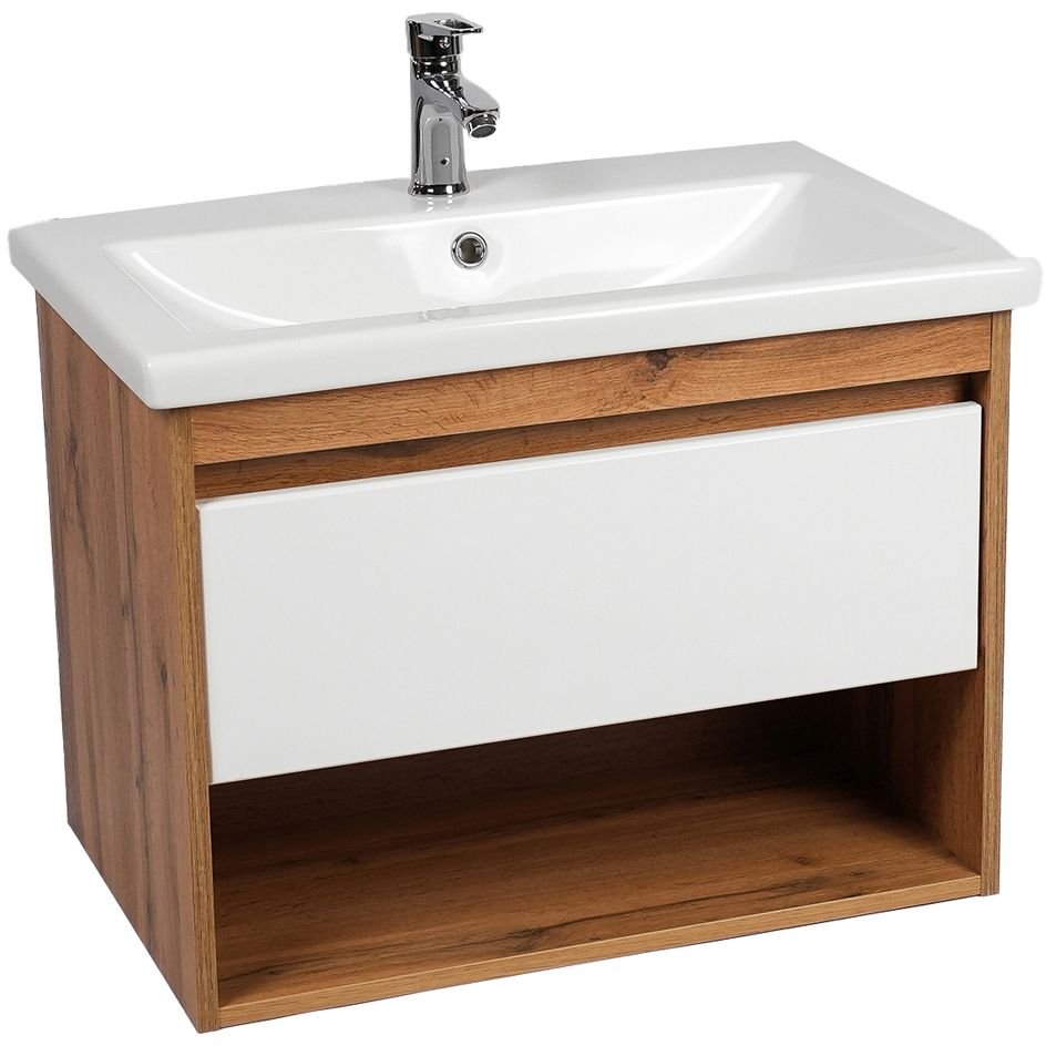 Тумба Viant (Вайант) Бостон 80, VBOS80CO-T1YP 500х766х425 подвесная, 1 ящ., дуб вотан/белый (под раковину COMO 80)
