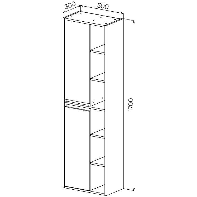 Пенал Viant (Вайант) Люксембург 50, VLUX500D-PENP 1700х500х300 2 ств подвесной дерево