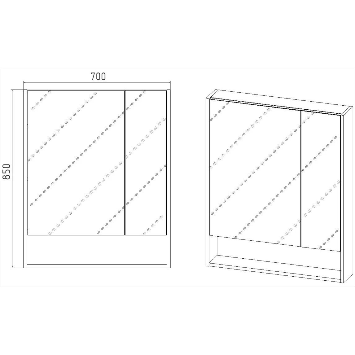 Зеркальный шкаф Viant (Вайант) Мальта 70, VMAL70-ZSH 850х700х134 правый/левый, без подсветки, дуб вотан