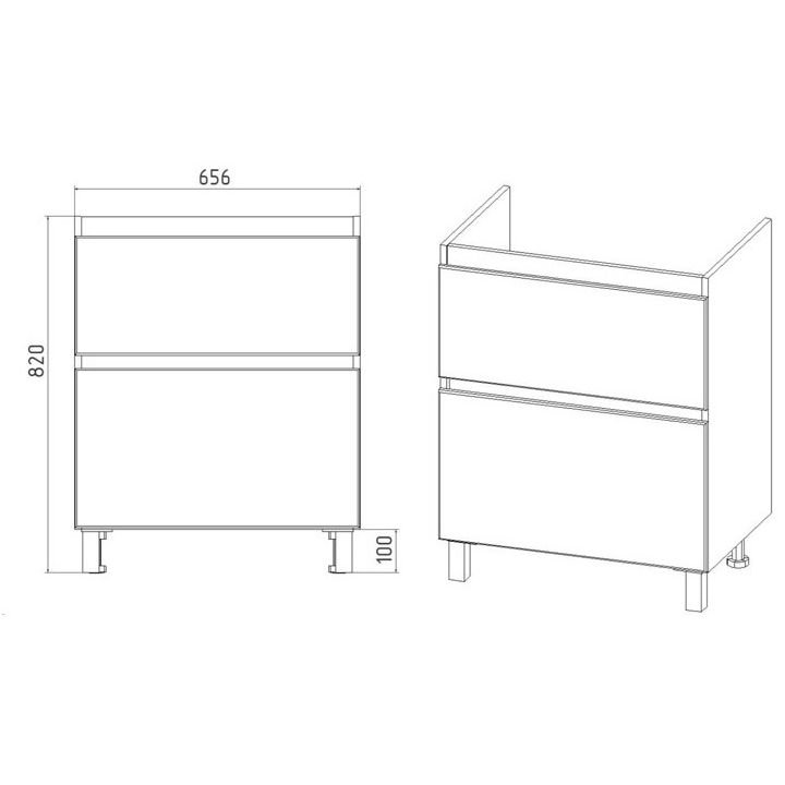 Тумба Viant (Вайант) Мальта 70, VMAL70COBEL-T2Y 720х655х425 напольная, 2 ящ., белая (под раковину COMO 70)