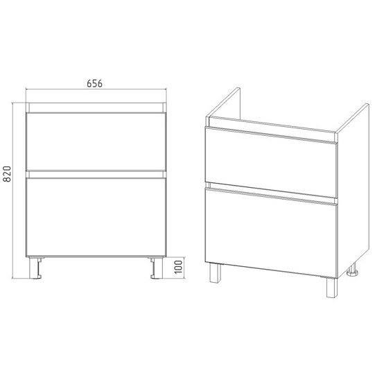 Тумба Viant (Вайант) Мальта 70, VMAL70CO-T2Y 720х655х425 напольная, 2ящ., дуб вотан/белый (под раковину COMO 70)