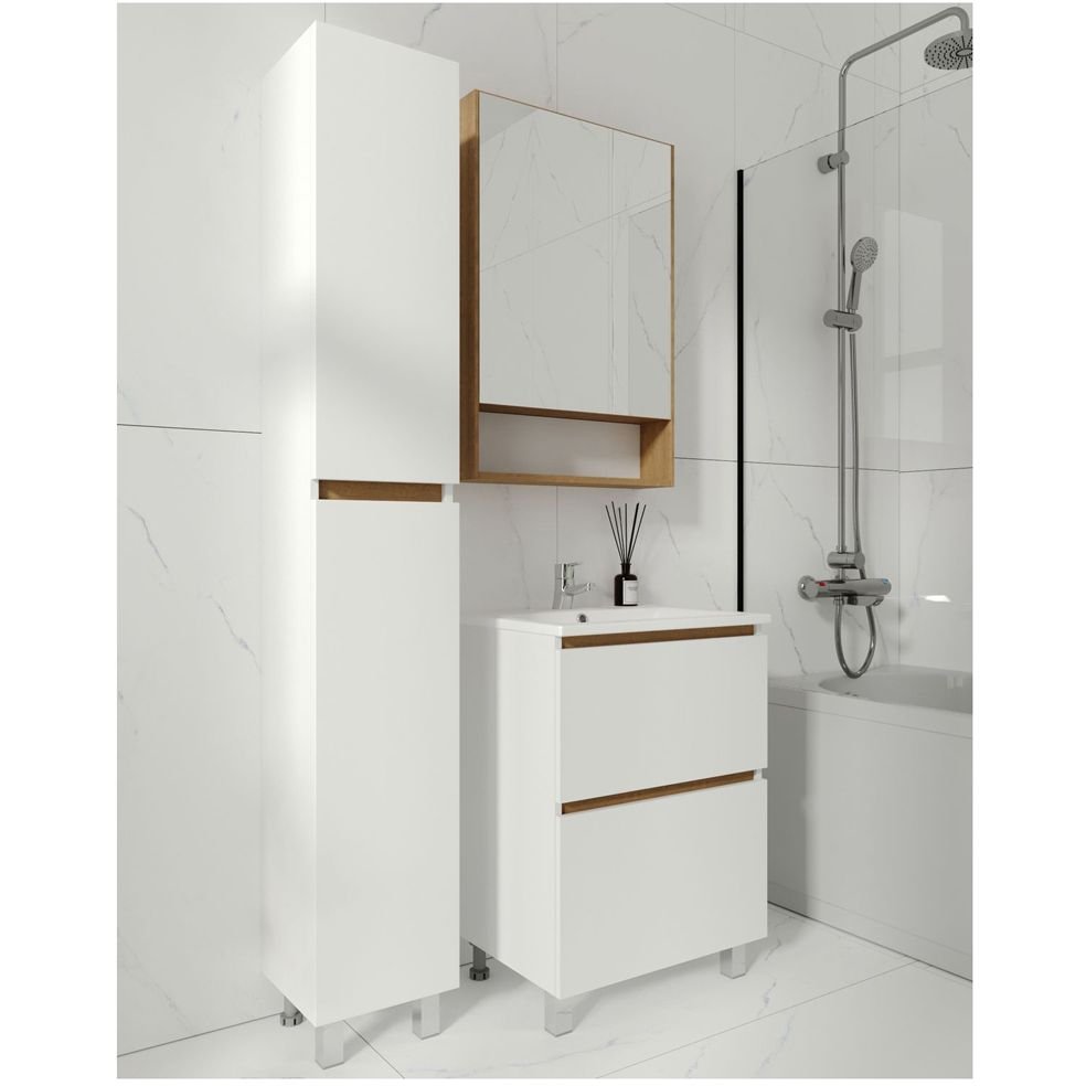 Тумба Viant (Вайант) Мальта 70, VMAL70CO-T2Y 720х655х425 напольная, 2ящ., дуб вотан/белый (под раковину COMO 70)