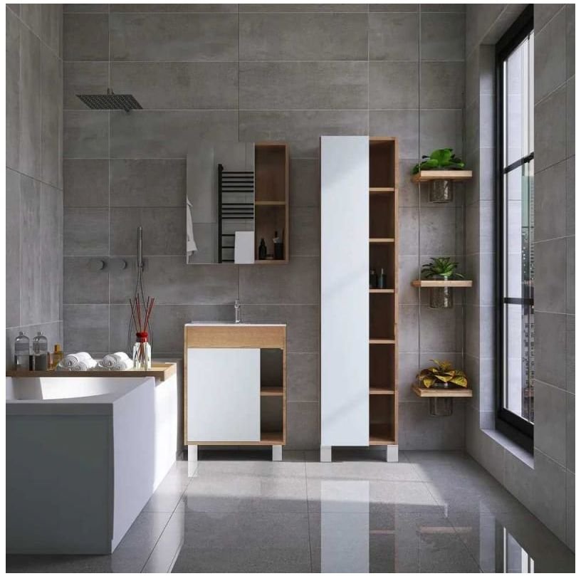 Зеркальный шкаф Viant (Вайант) Бостон 70, VBOS70-ZSH 700х700х160 правый/левый, без подсветки, дуб вотан