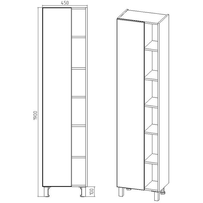 Пенал Viant (Вайант) Бостон 45, VBOS450-PEN 1900х450х300 напольный, правый/левый, дуб вотан/белый