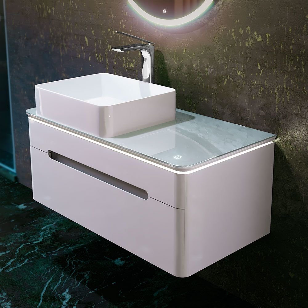 Тумба со Столешницей Led, Jorno (Жорно) Shine 900 мм, Подвесная, Белая