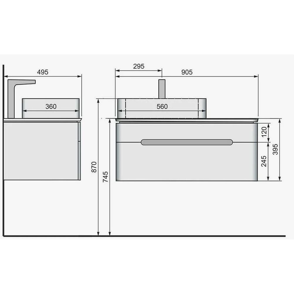 Тумба со Столешницей Led, Jorno (Жорно) Shine 900 мм, Подвесная, Белая