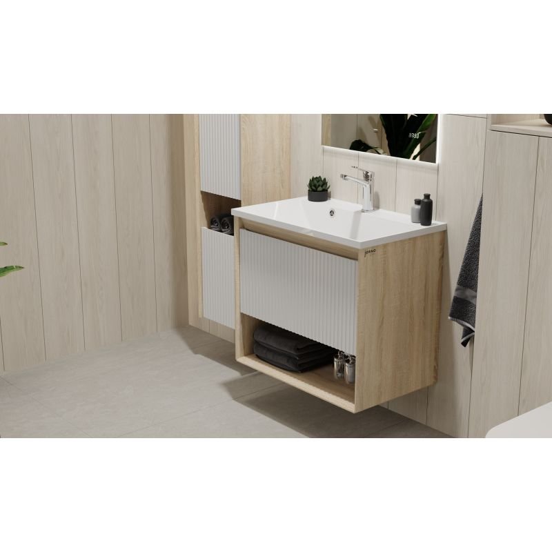 Тумба под раковину Jorno (Жорно) Tossony 70 см подвесная Сонома светлая/белый (без раковины) (Toss.01.70/P/SS-W/JR)