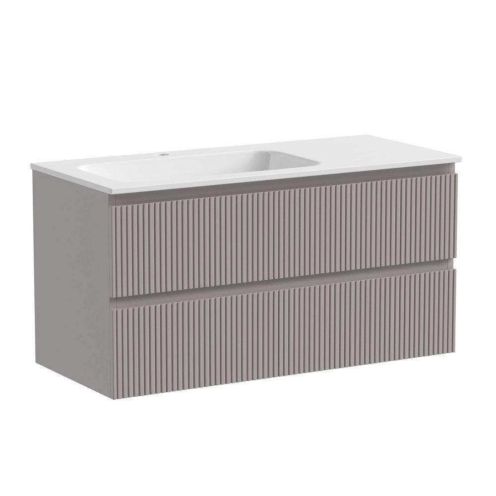 Тумба подвесная Sancos (Санкос) Snob T левая 995х445х500 мм, c двумя ящиками оснащенными доводчиками, Doha Soft, (без раковины) (SNT100LSM)