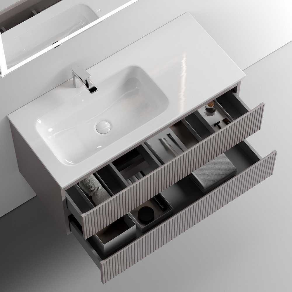 Тумба подвесная Sancos (Санкос) Snob T левая 995х445х500 мм, c двумя ящиками оснащенными доводчиками, Doha Soft, (без раковины) (SNT100LSM)