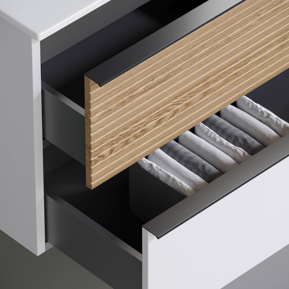 Тумба подвесная Sancos (Санкос) Delta 1195х445х500 мм, c двумя ящиками оснащенными доводчиками, дуб светлый/белый, (без раковины) (DL120W)