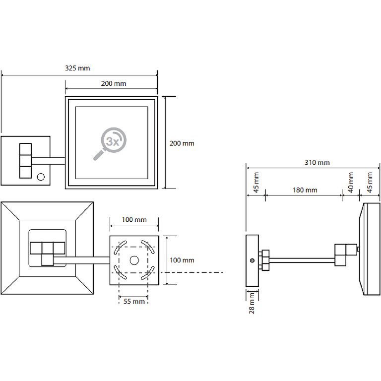 Зеркало косметическое Bemeta (Бемета) квадратное с подсветкой LED сенсорное хром (116201202)