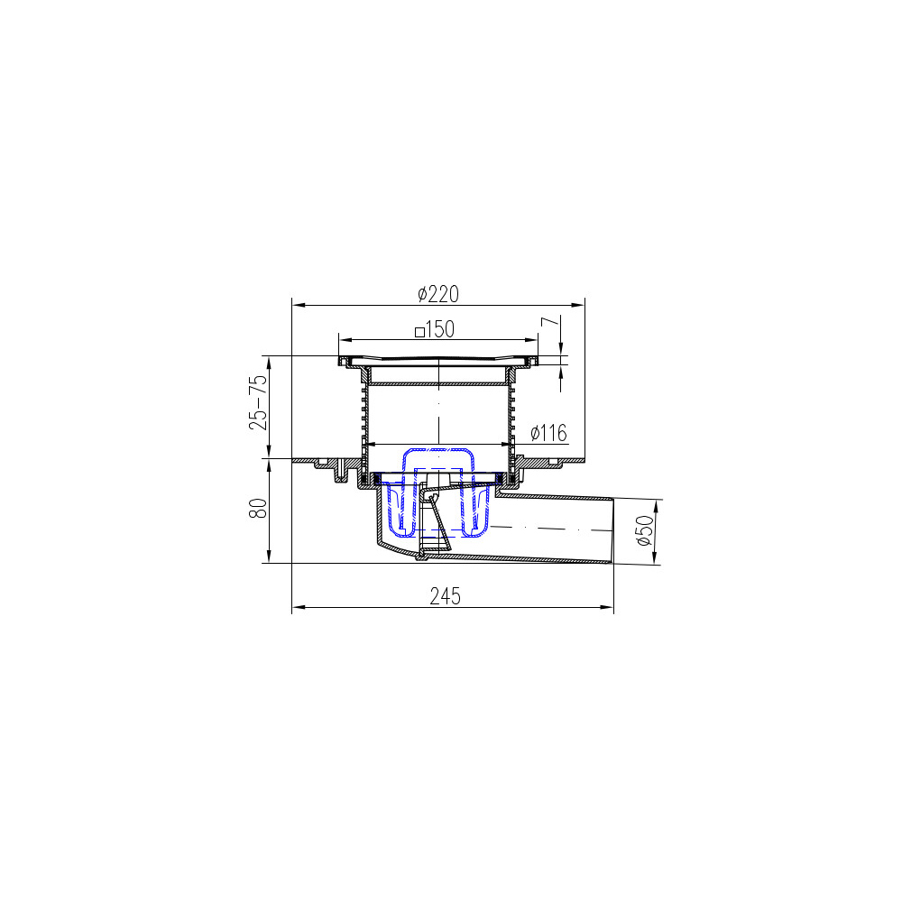 Трап для душа Azario (Азарио) пластиковый DN50/95 боковой слив с нержавеющей решеткой НЕПТУН 150х150 мм нержавеющая сталь AZ-326 X N
