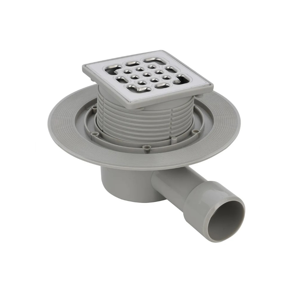 Трап для душа Azario (Азарио) с металлической решеткой горизонтальный выпуск 100х100 мм хром AZZ14100