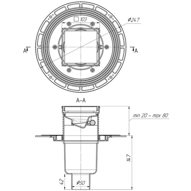 Трап Bronze de Luxe (Бронз Де Люкс) вертикальный выход, магнитный сухой затвор, дизайн-решетка Цветок 21975-5902 бронза