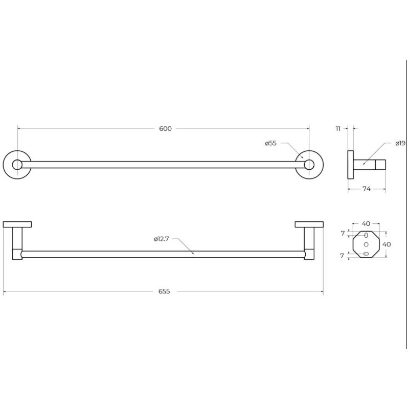 Полотенцедержатель Cezares (Цезарис) Relax 65,5 см, цвет черный матовый RELAX-TH-65-NOP