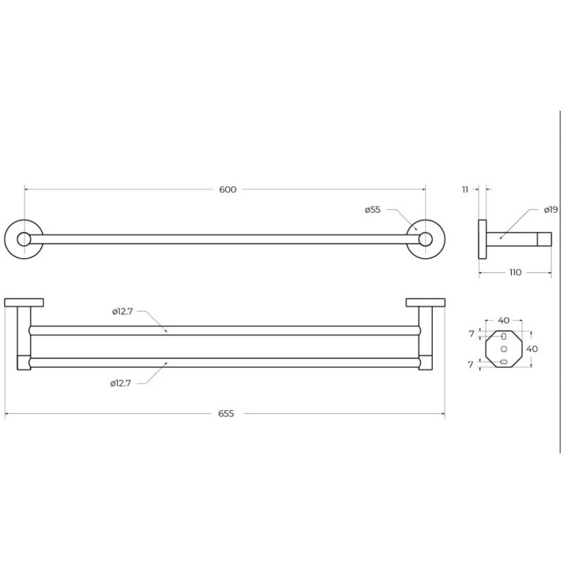 Полотенцедержатель двойной Cezares (Цезарис) Relax 65,5 см, цвет черный матовый RELAX-THD-65-NOP