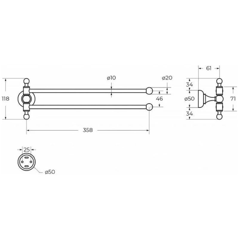 Полотенцедержатель двойной, поворотный Cezares (Цезарис) Aphrodite, цвет хром APHRODITE-TD09-01-M
