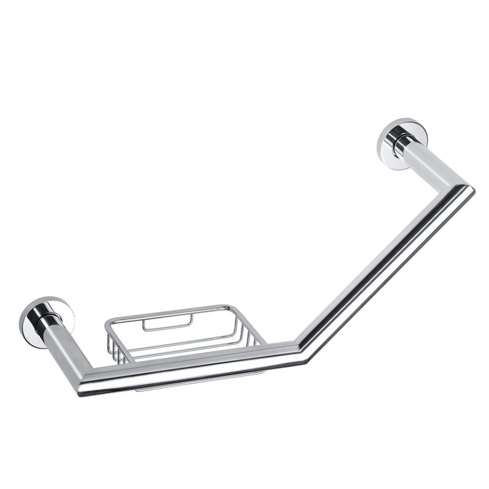 Поручень Bemeta Omega (Омега) изогнутый 45 градусов с мыльницей хром (104307631)