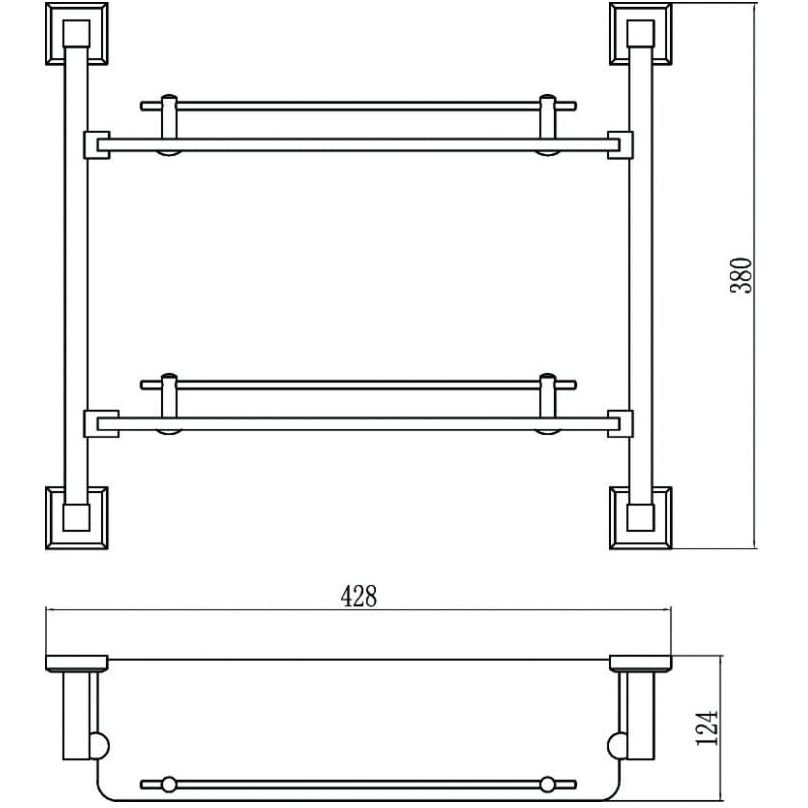 Полка Savol (Савол) прямая, двойная, стеклянная 40 см хром S-09522