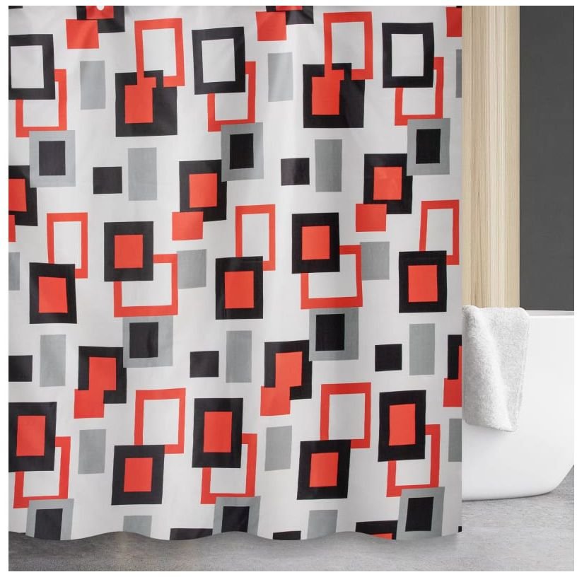 Штора для ванной комнаты Savol (Савол) белый, черный, красный S-XK2018A