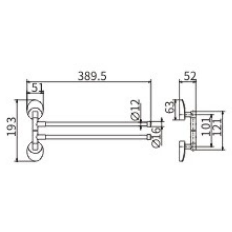 Полотенцедержатель Ceramalux (Керамалюкс) Valencia 73214-2 поворотный, хром