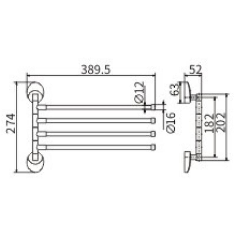 Полотенцедержатель Ceramalux (Керамалюкс) Valencia 73214-4 поворотный, хром