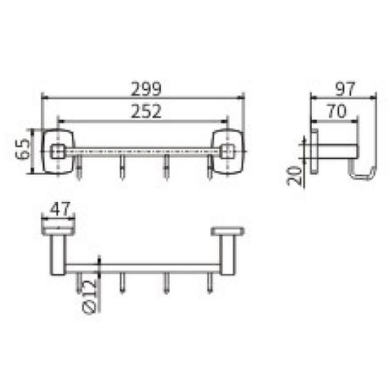 Вешалка для полотенец Ceramalux (Керамалюкс) Cube 12618, хром