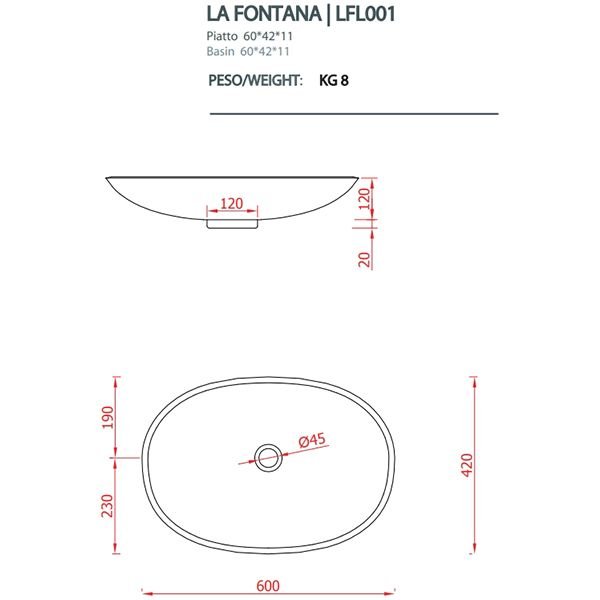 Раковина Artceram (Арткерам) LA Fontana 60x42 см, без отверстий, цвет: белый LFL001 01 00
