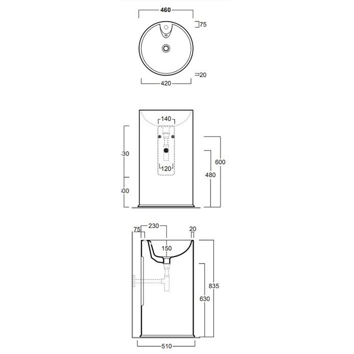 Раковина напольная Simas (Симас) Top e lavabi darredo 51х83.5 см, 1 отверстие, цвет: белый GTEbi*1