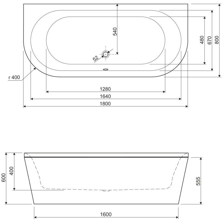Акриловая ванна Cezares (Цезарис) Metauro-wall-180-80-40-W37 180x80 см глубина 40 см