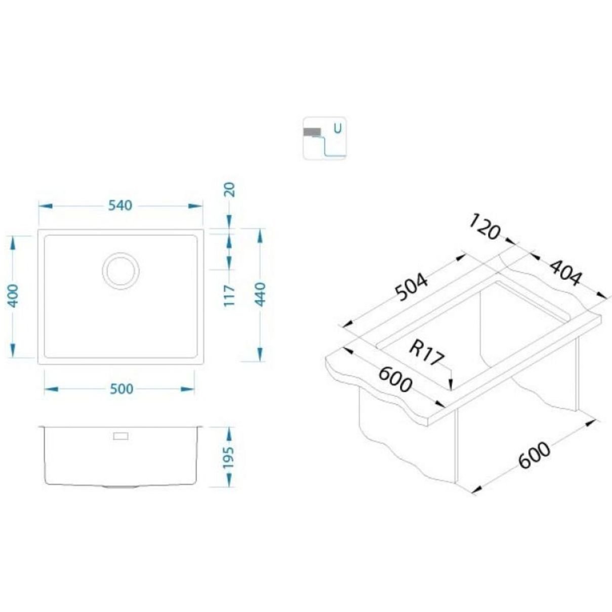 Мойка кухонная прямоугольная Alveus (Алвеус) Kombino 50 Нержавеющая сталь SAT (1100237) с сифоном