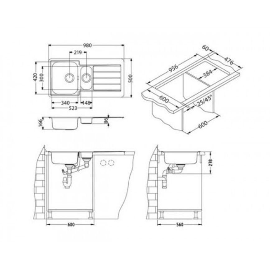 Мойка кухонная прямоугольная Alveus (Алвеус) Line 10 Нержавеющая сталь NAT (1064281) с сифоном