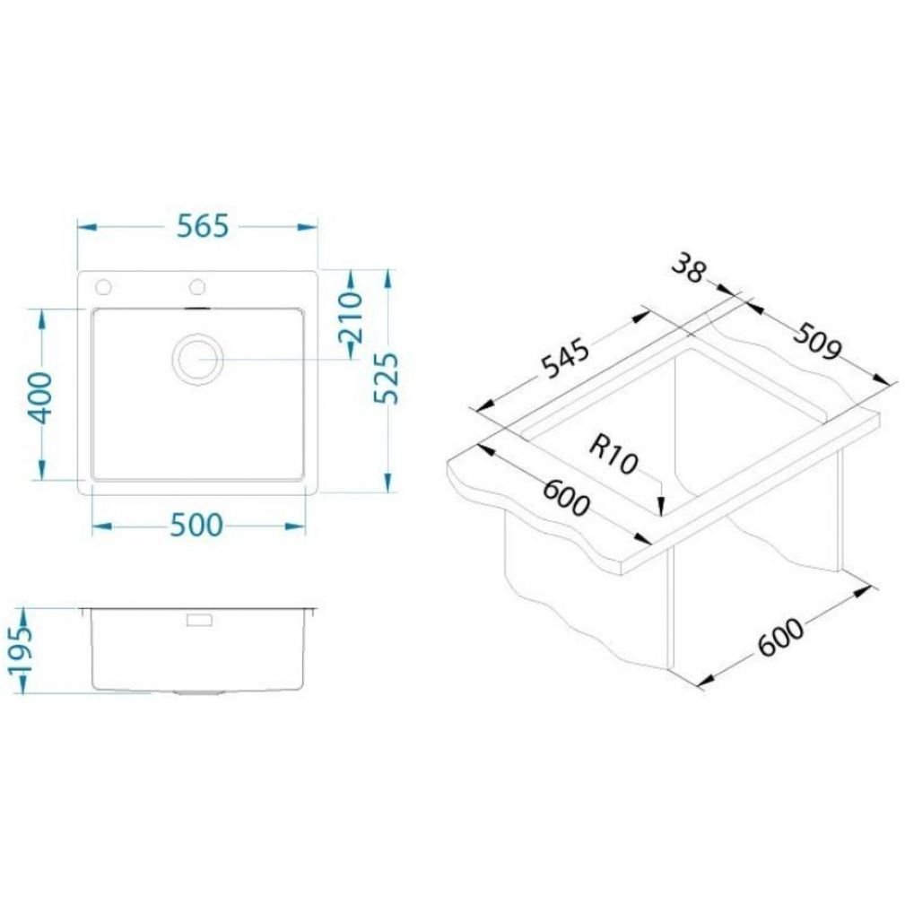 Мойка кухонная прямоугольная Alveus (Алвеус) Pure 70 KMB (1122385) с сифоном