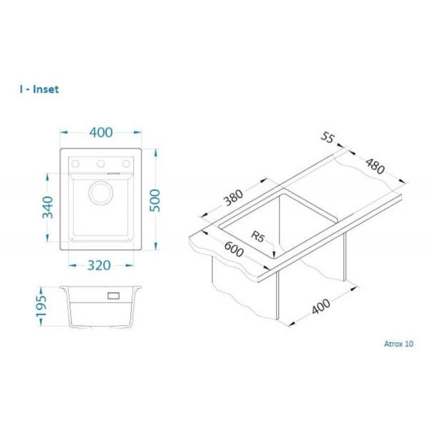 Мойка кухонная прямоугольная Alveus (Алвеус) Granital Atrox 10 Beige-G55 (1139769) с сифоном