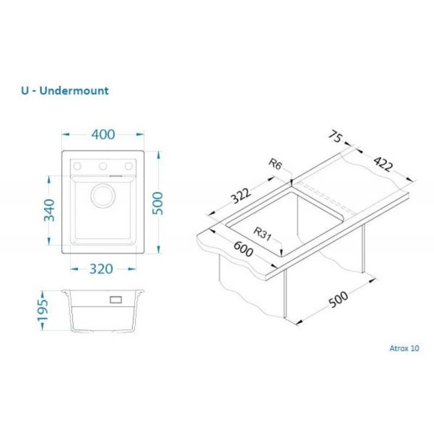 Мойка кухонная прямоугольная Alveus (Алвеус) Granital Atrox 10 Terra-G22 (1139768) с сифоном