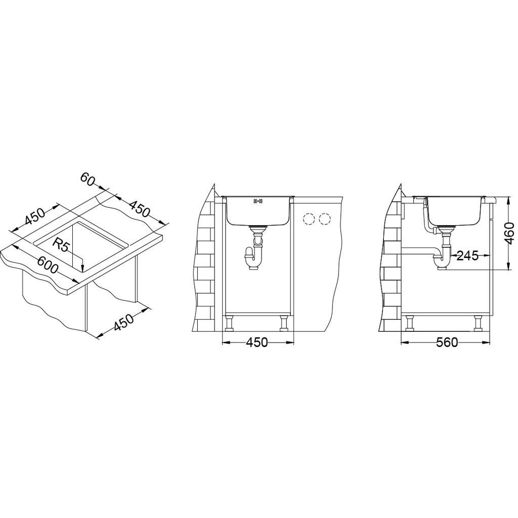 Мойка кухонная квадратная Alveus (Алвеус) Basic 140 Нержавеющая сталь Satin (1100905) с сифоном