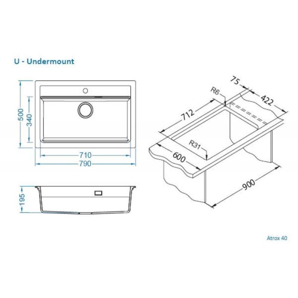 Мойка кухонная прямоугольная Alveus (Алвеус) Granital Atrox 40 Arctic-G11 (1140443) с сифоном