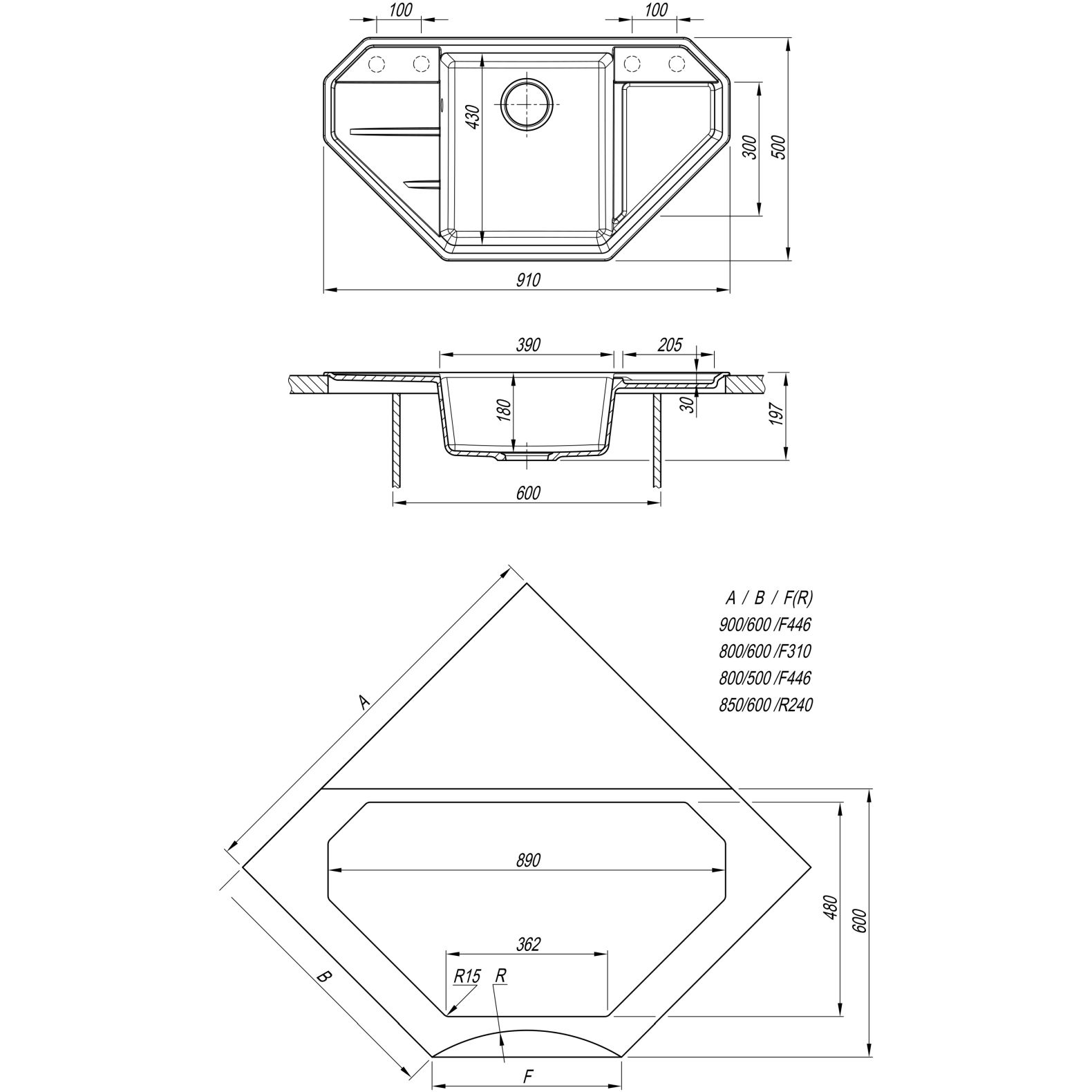 Мойка кухонная угловая Bamboo (Бамбу) Крона 910 Латте (29.040.D0910.403)