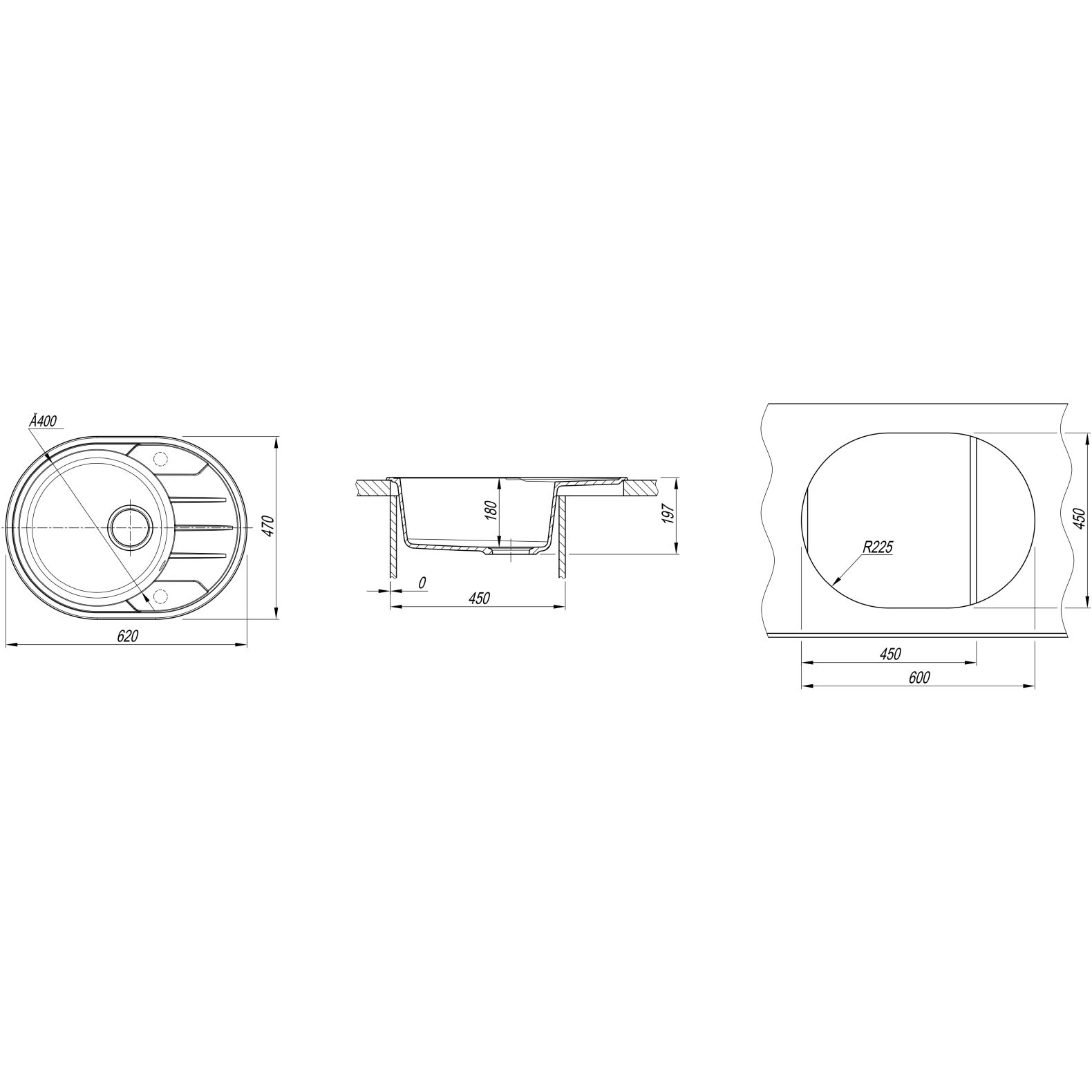 Мойка кухонная овальная Bamboo (Бамбу) Лиана 620 Терра (29.020.B0620.405)