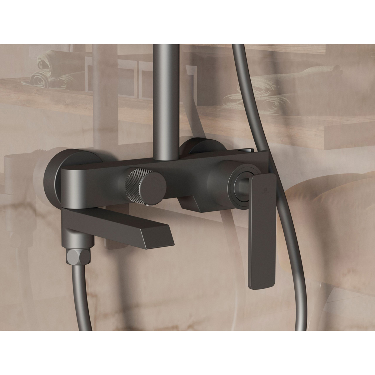 Душевая стойка Vincea (Винчея) VSFS-413GM с изливом, вороненая сталь