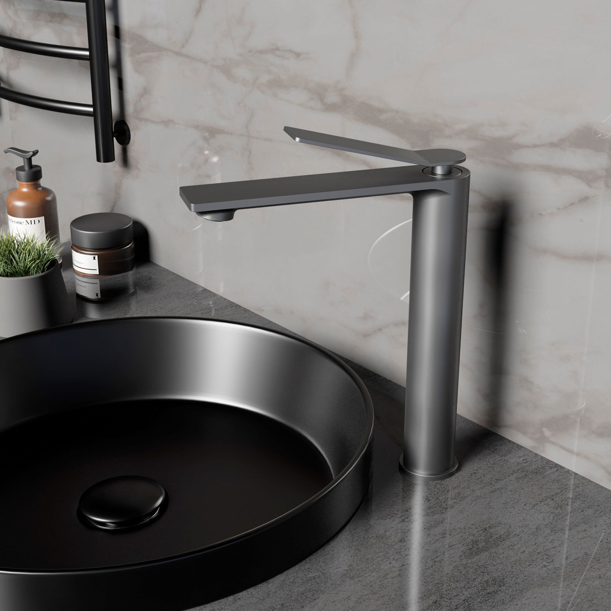 Смеситель для раковины Vincea (Винчея) Verse VBF-2VE2GM однорычажный, вороненая сталь