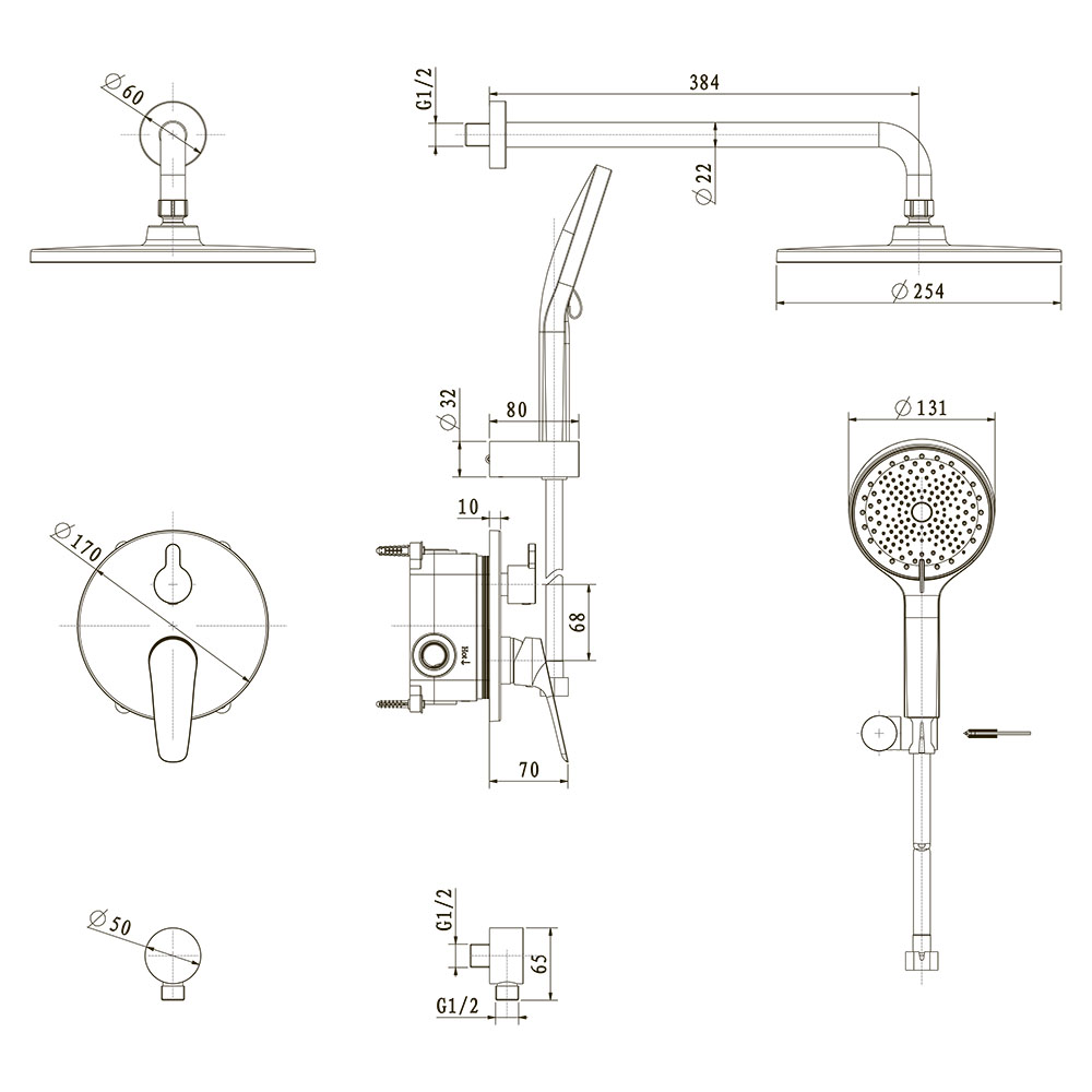 Встраиваемая душевая система Veconi (Векони) TEORA, хром глянец TE-500-C-C4