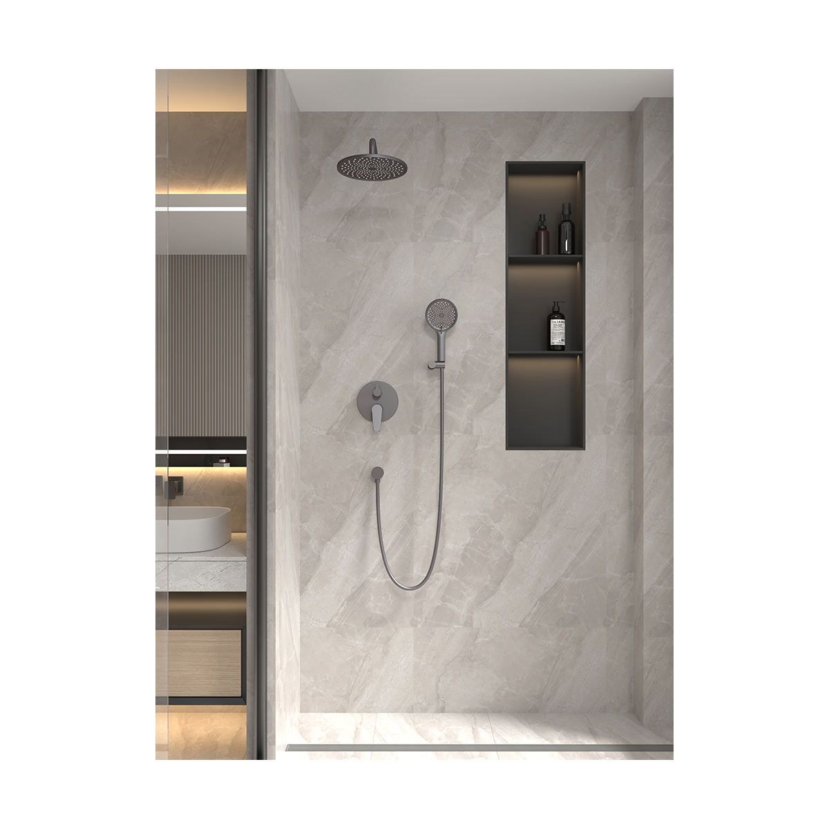 Встраиваемая душевая система Veconi (Векони) TEORA, графит брашинг TE-500-GR-C4