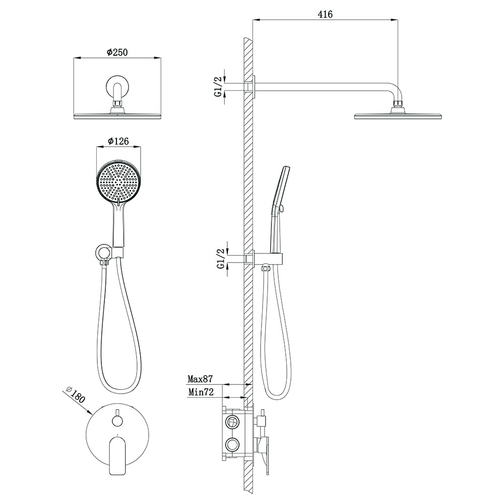 Встраиваемая душевая система Veconi (Векони) LICATA, черный матовый LI-400-B-C4