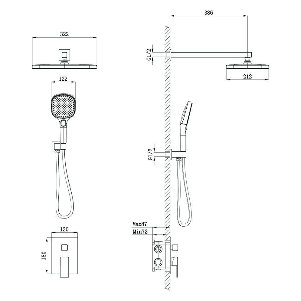 Встраиваемая душевая система Veconi (Векони) AVELLA, черный матовый AV-410-B-C4