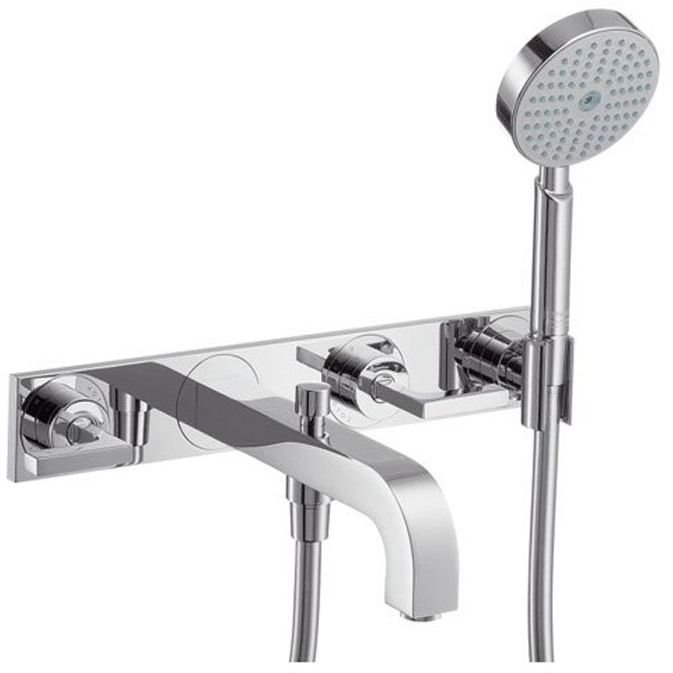 Смеситель Axor (Аксор) Citterio для ванны, на 3 отверстия, с рычаговыми рукоятками и панелью, внешняя часть, цвет: хром 39442000