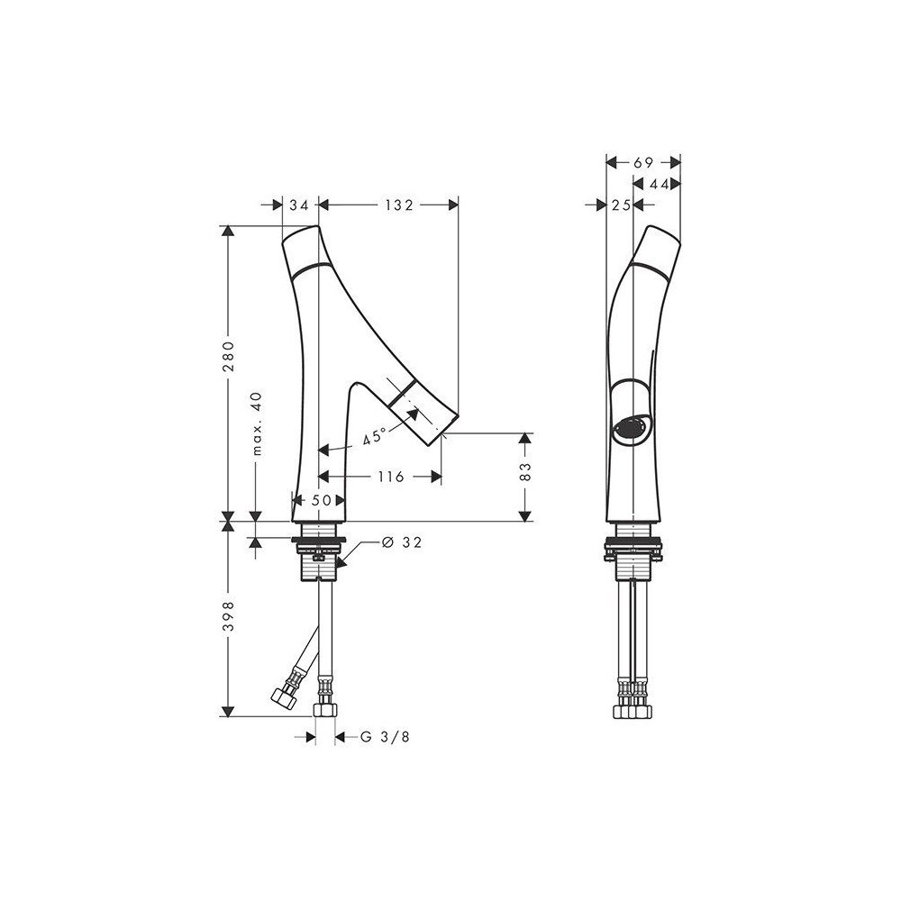 Смеситель для раковины Hansgrohe (Хансгрое) Starck Organic, 12011330 черный хром