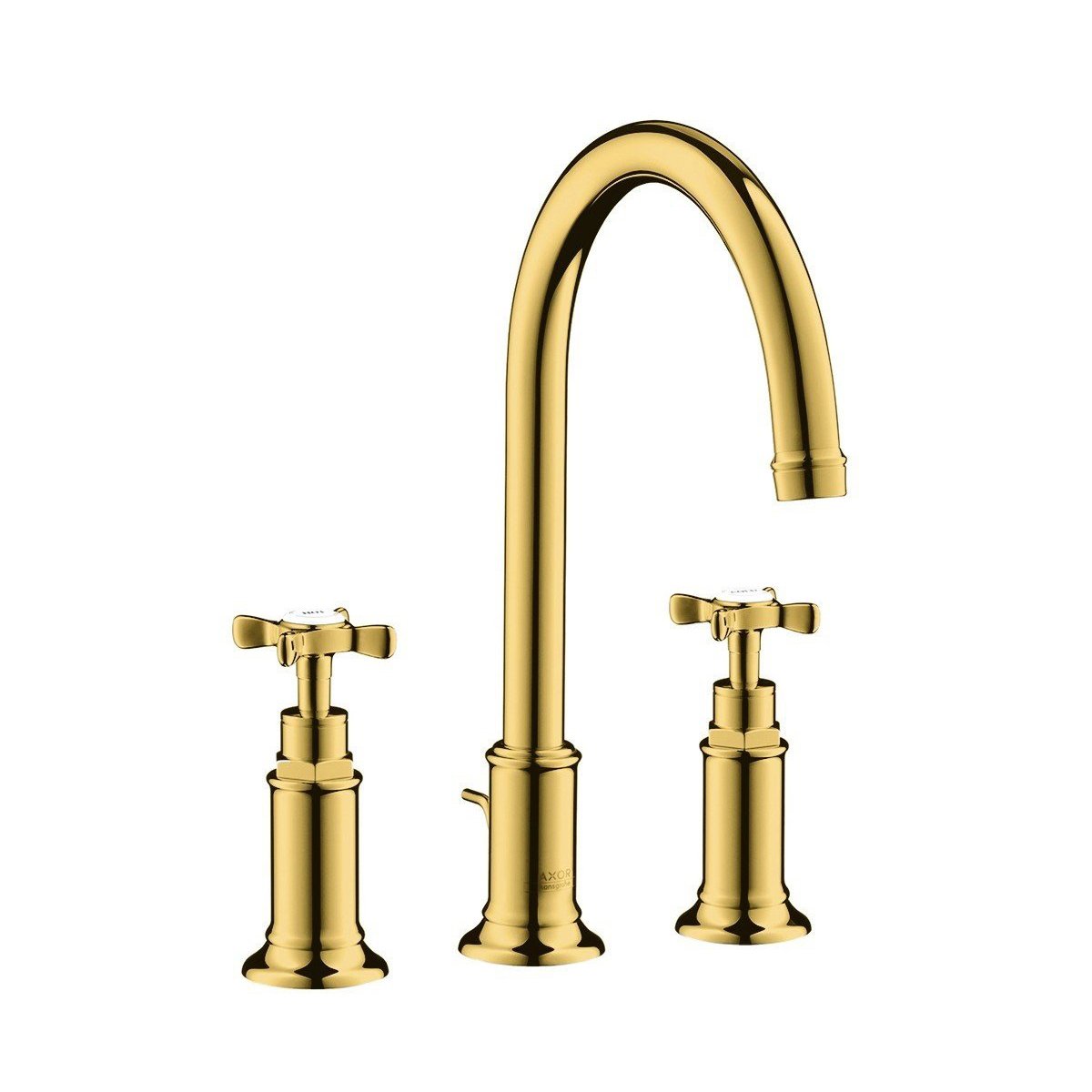 Смеситель для раковины Axor (Аксор) Montreux, на 3 отверстия, со сливным гарнитуром, 16513990 полированное золото